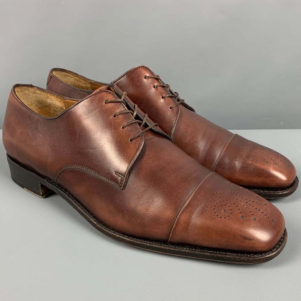 SALVATORE FERRAGAMO Brown Perforated Cap Toe Lace Up Shoes